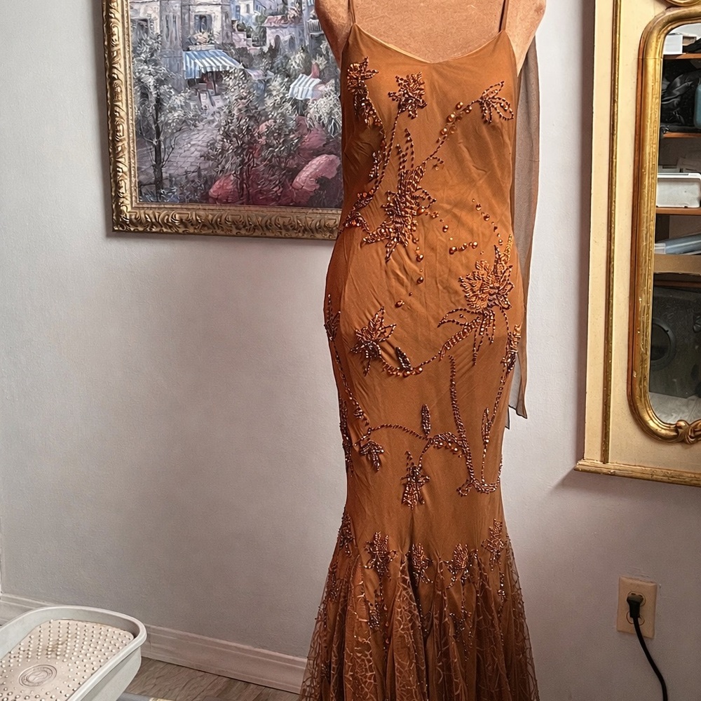 Chic Embellished Burnt Orange Maxi Dress